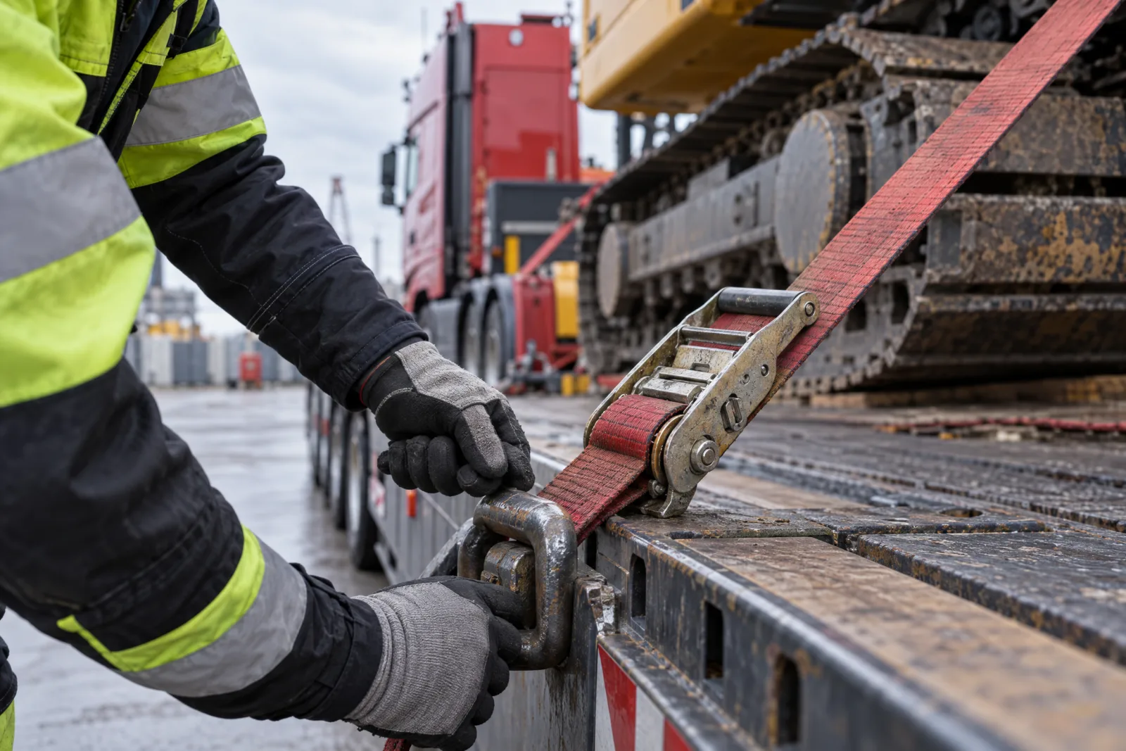 Illustrative close-up of cargo securing equipment